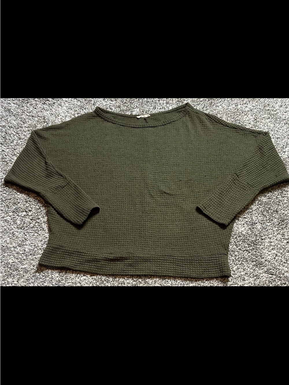 Olive Green Waffle Knit Relaxed Boatneck Top